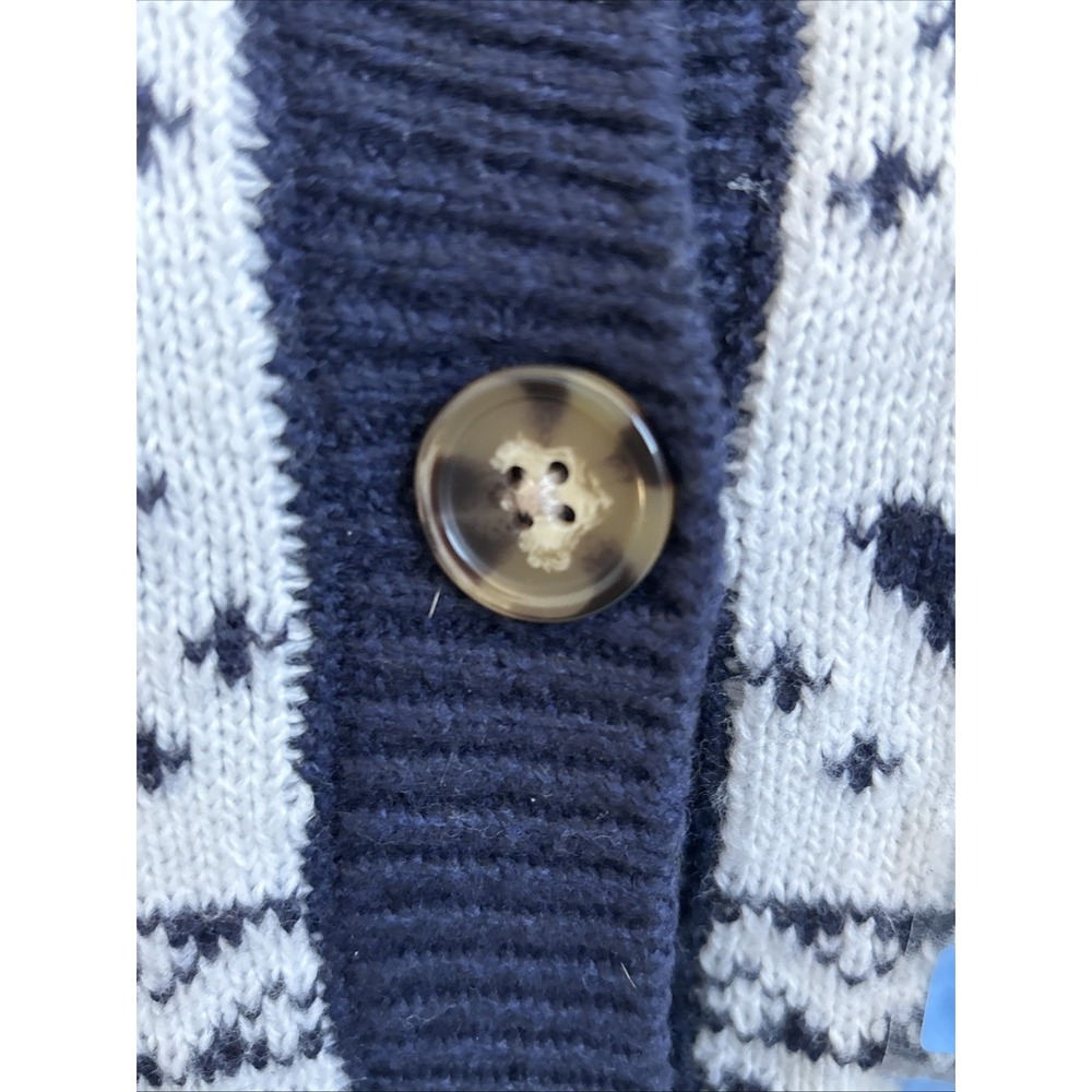 Dec. 25th Women's L NWT White Navy Snowflake Deer LS Button Up Knit Cardigan - Picture 5 of 15